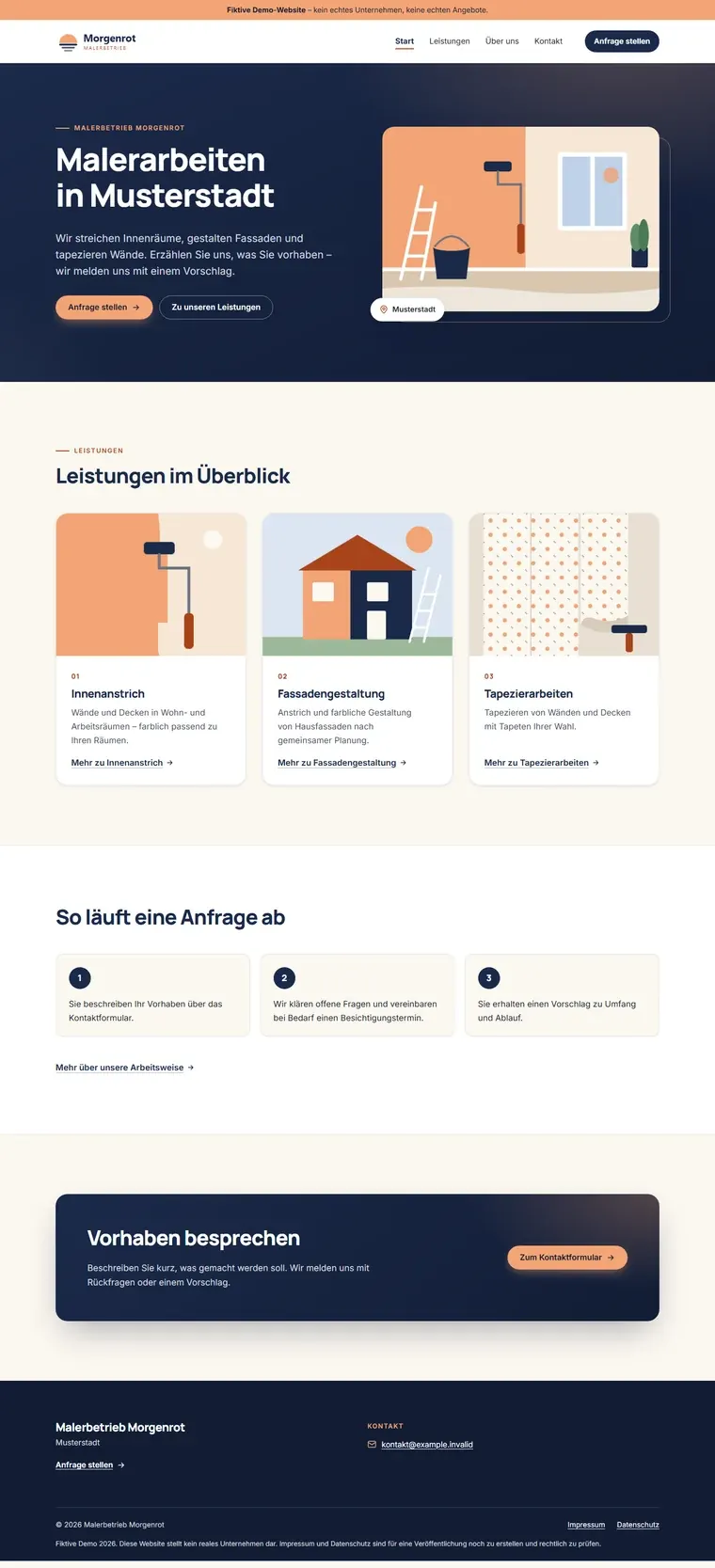 Beispiel-Website eines Malerbetriebs in der Ansicht am Computer