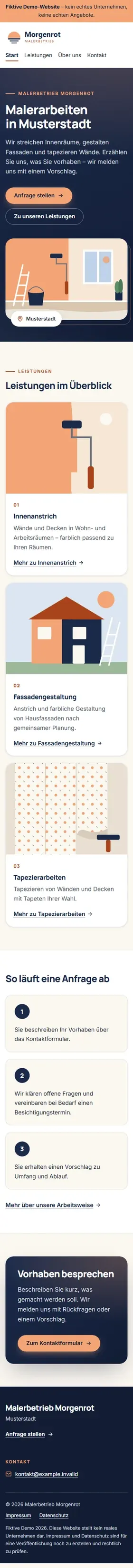 Bildschirmfoto: Malerbetrieb Morgenrot auf dem Handy