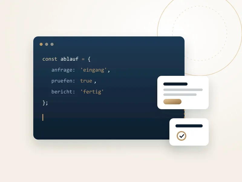 Illustration: Programmfenster mit Code und Bausteinen